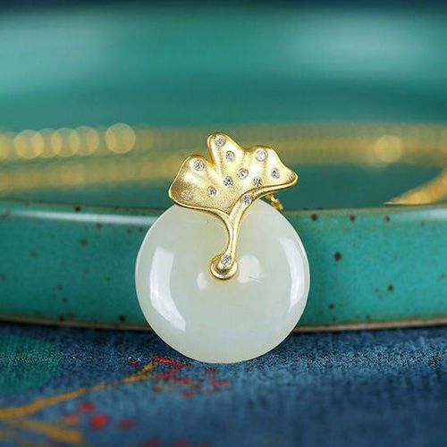 Pendentif En Argent Sterling S925 En Jade Hétian Naturel Doré, Boucle De Paix En Feuille De Ginkgo, Haute Qualité Pour Femmes
