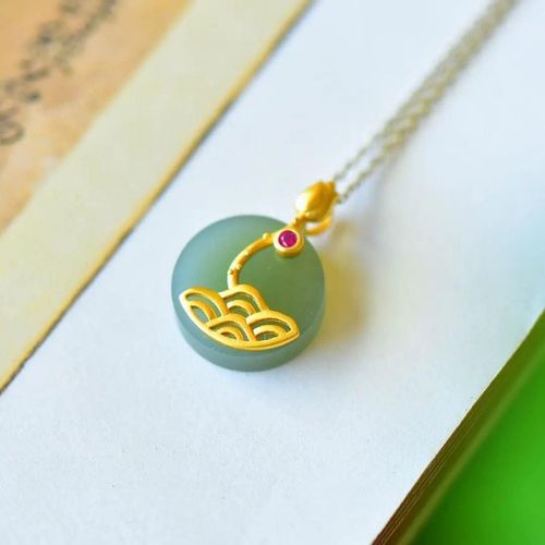 Jade Vert Hétian Naturel En Argent Sterling S925, Pendentif Lotus Feuille, Mode, Simplicité Populaire, Style Ethnique J