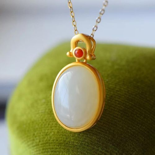 Pendentif En Jade Naturel Hetian En Argent Sterling 925, Mosaïque Ovale, Nouilles Aux ¿Ufs, Chaîne De Clavicule Incrustée Avec Collier À Boucle Rouge Du Sud