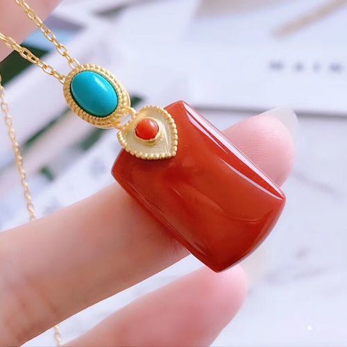 Pendentif Porte-Bonheur En Agate Rouge Du Sud, En Argent, Givré, Incrusté De Haute Qualité, Couleur Pleine De Viande, Rouge Du Sud, S925
