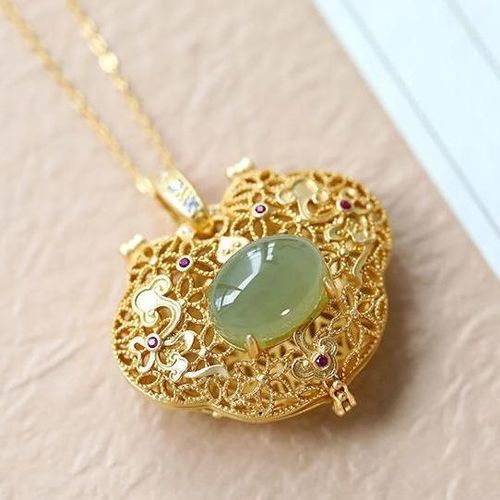 Collier En Jade Naturel Hetian Gris, Boucle De Paix, Pendentif En Jade, Vintage, Sac De Parfum En Argent Sterling S925 C Pouvant Être Ouvert