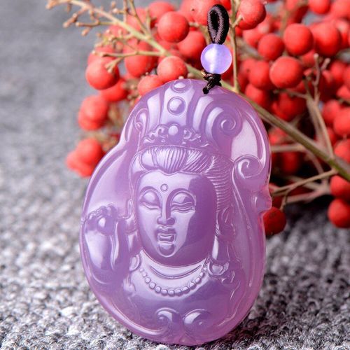 Pendentif En Jade Guanyin Sculpté À La Main, Calcédoine Naturelle Rose Violet, Bijoux Boutique De Mode, Collier En Agate Pour Hommes Et Femmes, Cadeau