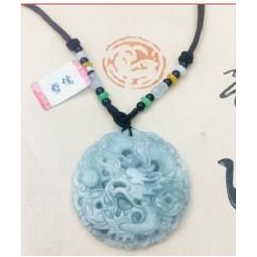 Collier En Jade Naturel Pour Hommes, Pendentif Dragon Rond Bleu Avec Perles Tricolores, Chaîne De Pull