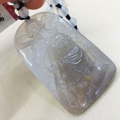 Collier De Perles De Calcédoine, Base De Glace Brésilienne Pure Naturelle, Pendentif Guan Gong Empereur Violet, Pour Hommes Et Femmes