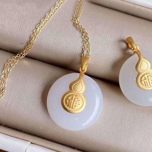 Pendentif Boucle De Sécurité En Jade Naturel Hetian Pour Femmes, Gourde Maléfique, En Argent Sterling, Doré Incrusté, Collier Vintage