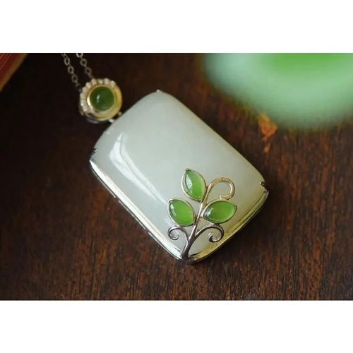 Pendentif En Argent Sterling S925 De Jaspe, Fleur De Feuille De Lotus, Jade Hotian Naturel, Carte De Bénédiction De Sécurité, Pendentif De Couleur Or Blanc À Donner