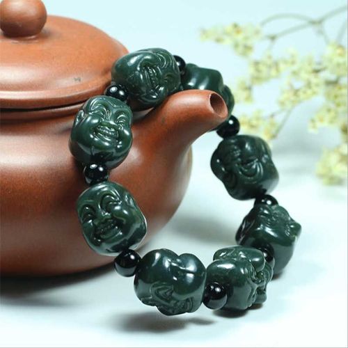 Bracelet En Jade Hétian Qingyu Naturel Pour Femmes, Perles Tête De Bouddha, Bijoux Porte-Bonheur, Sécurité, Amulette De Bon Augure