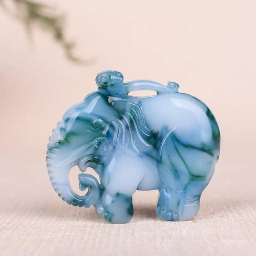 Pendentif En Jade D'éléphant Sculpté À La Main, Bleu Naturel Et Blanc, Bijoux De Boutique À La Mode Pour Hommes Et Femmes, Collier De V¿Ux