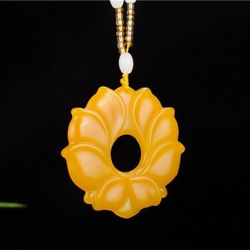 Pendentif En Jade Lotus Jaune Naturel Sculpté À La Main, Bijoux Boutique De Mode, Collier De Fleur De Soleil Pour Hommes Et Femmes, Accessoires Cadeau