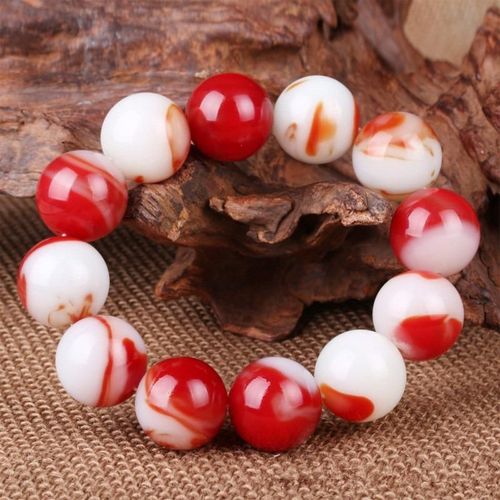 Bracelet En Jade De Couleur Naturelle Sculpté À La Main, Perle Ronde De 18mm, Bijoux À La Mode Pour Hommes Et Femmes, Bracelet Rouge Et Blanc, Accessoires Cadeaux