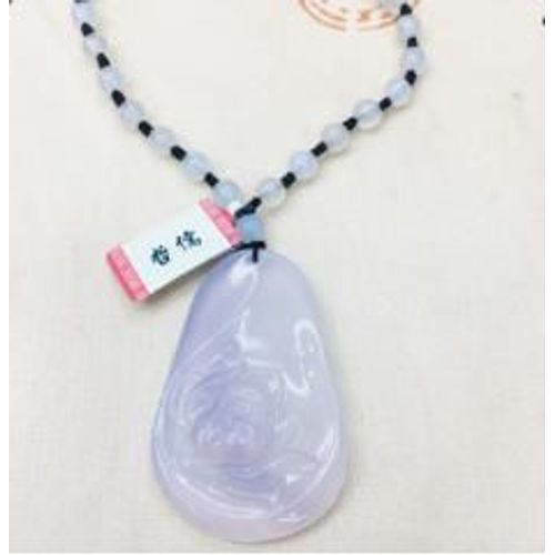 Collier En Jade De Calcédoine Naturelle, Sculpté Violet Clair, Pendentif De Souhait Avec Perles De Calcédoine