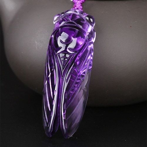 Pendentif En Jade De Cigale Sculpté À La Main En Améthyste Naturelle, Bijoux Boutique De Mode, Collier Pour Hommes Et Femmes, Accessoires Cadeaux