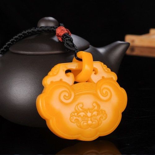 Pendentif En Jade Jaune Naturel Sculpté À La Main, Serrure De Sécurité, Bijoux Boutique De Mode, Longue Durée De Vie, Collier Cadeau Accessoire