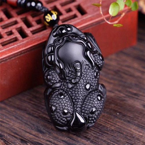 Collier En Obsidienne Naturelle Sculpté À La Main, Pendentif En Jade Pixiu, Bijoux De Boutique À La Mode, Collier De Crapaud Doré Pour Hommes Et Femmes