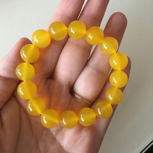 Bracelet En Jade Véritable Et Calcédoine Jaune Naturelle Pour Hommes Et Femmes, Perles En Pierre De Jades Véritables, Bracelets Perlés Élastiques, Bijoux