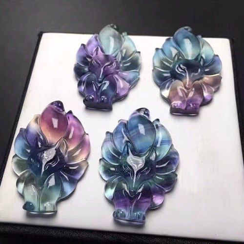 Pendentif En Fluorite Arc-En-Ciel Naturelle, Sculpté À La Main, Neuf Queues De Renard, Jade, Mode Boutique, Bijoux Hommes Et Femmes, Collier Cadeau