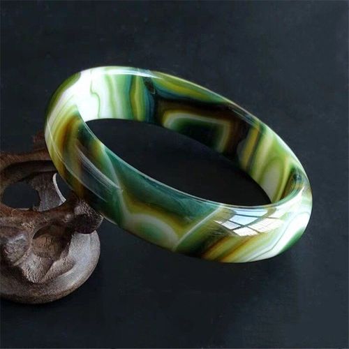 Bracelet Large En Calcédoine Verte Naturelle, Grain De Bois Sculpté À La Main, Bijoux De Boutique De Mode, Sardonyx De Beauté Pour Femmes