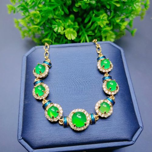 Bracelet En Argent Jade Vert Naturel Pour Femmes, Bijoux Fins En Chrysoprase, Pierre De Jades Certifiée, Calcédoine