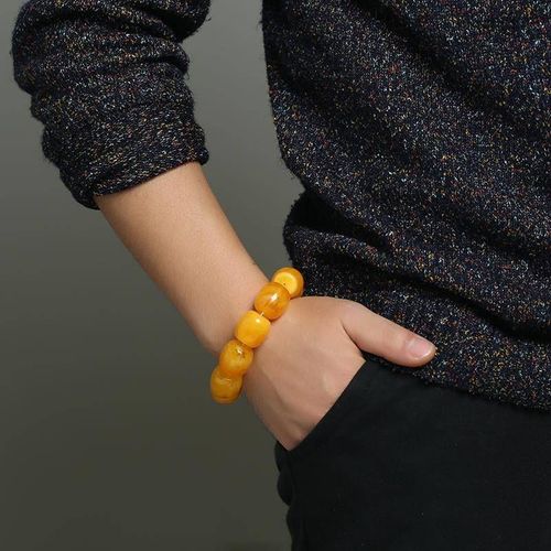 Bracelet Élastique En Ambre, Cire De Miel Naturelle, Huile De Poulet De La Baltique, Perle De Baril Jaune, Amulette En Pierre Originale Pour Hommes Et Femmes