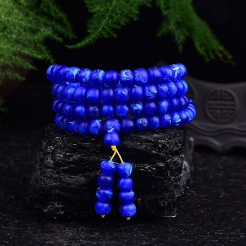 Bracelet En Ambre Naturel De La Baltique Pour Femmes, Élastique, Bleu Ambre, Cadeaux, 108 Perles Mala, Accessoires De Bijouterie À La Mode