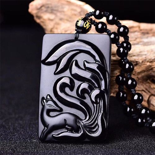 Pendentif En Obsidienne Noire Naturelle, Renard À Neuf Queues Sculpté À La Main, Bijoux Boutique De Mode, Collier Pour Hommes Et Femmes, Accessoires Cadeaux