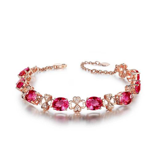 Bracelets En Pierres Précieuses Rubis, Cristal Rouge, Or Rose 18k, Bijoux Fins De Luxe, Trèfle, Cadeaux D'anniversaire, Bague