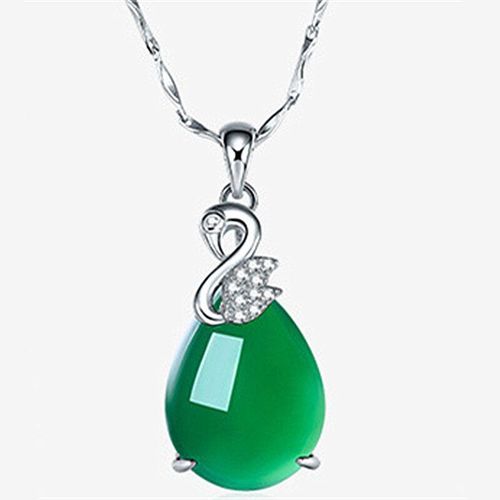Collier Pendentif En Jade Vert, Goutte D'eau En Argent 925, Breloque Calcédoine, Accessoires De Bijoux, Amulette À La Mode, Cadeaux Pour Femmes, Populaire