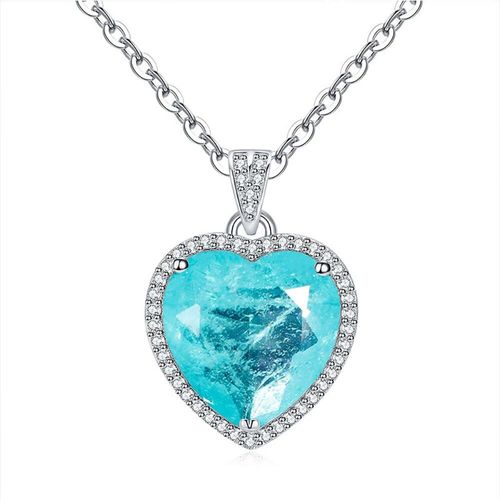 Collier Pendentif En Argent Sterling 925 En Forme De C¿Ur, 12x12mm, Imitation Paraiba Tourmaline Lab, Diamant De Fiançailles Pour Femmes