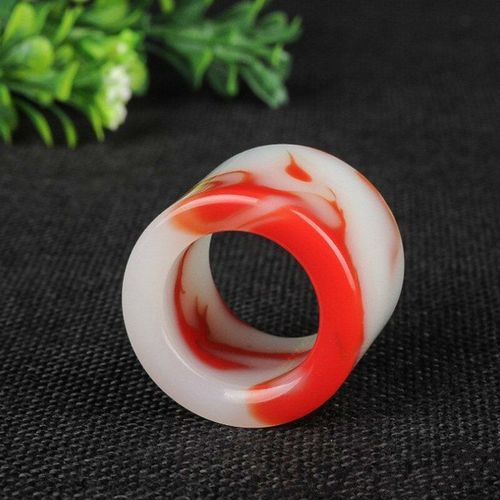 Bague En Pierre De Jade Rouge Et Blanche Naturelle, Breloque Chinoise Sculptée À La Main, Accessoires De Bijoux, Amulette À La Mode Pour Hommes Et Femmes, Cadeaux Porte-Bonheur