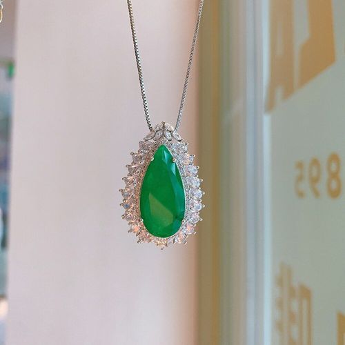 Collier En Argent Sterling 925, 12x25mm, Pendentif En Diamant, Tourmaline, Émeraude, Laboratoire, Bijoux Fins Pour Femmes, Fête De Mariage