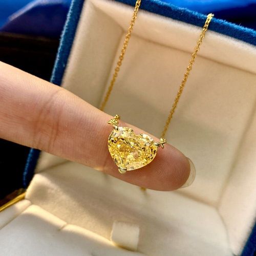 Collier En Argent Sterling 925 Avec Pendentif En Pierre Précieuse Topaze, Couleur Or, En Forme De C¿Ur, Diamant À Haute Teneur En Carbone, Cadeau De Mariage Pour Femmes