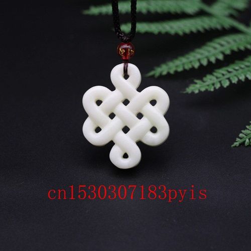 Collier Pendentif À N¿Ud Chinois En Jade Blanc, Double Face, Amulette Sculptée, À La Mode, Cadeau Pour Hommes Et Femmes