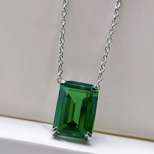 Collier Vintage En Argent Sterling 925 Pour Femme, Bijoux Fins De Cou En Pierre Précieuse Émeraude Aigue-Marine, Cadeau D'anniversaire, 10x14mm