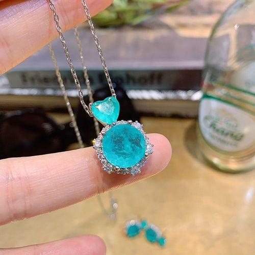 Collier Et Boucles D'oreilles Rondes En Argent Sterling 2021, Paraiba, Tourmaline, Émeraude, Pendentifs Pour Femmes, Ensembles De Bijoux Fins Pour Petite Amie, Nouvelle Collection 925
