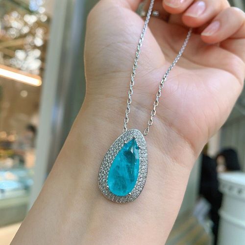 Ensemble De Bijoux De Fête En Argent Sterling 925, Grande Pierre Précieuse Bleue Pour Femmes, Vintage 10*20 Paraiba Tourmaline, Collier, Boucles D'oreilles, Cadeau