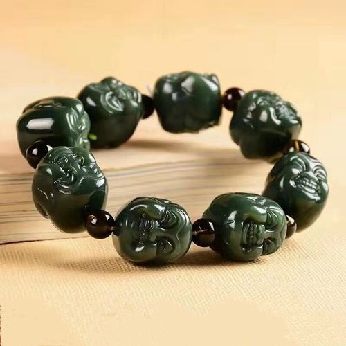 Bracelet Tête De Bouddha En Jade Naturel Hetian Sculpté À La Main, Bijoux Boutique De Mode, Saphir Pour Hommes Et Femmes