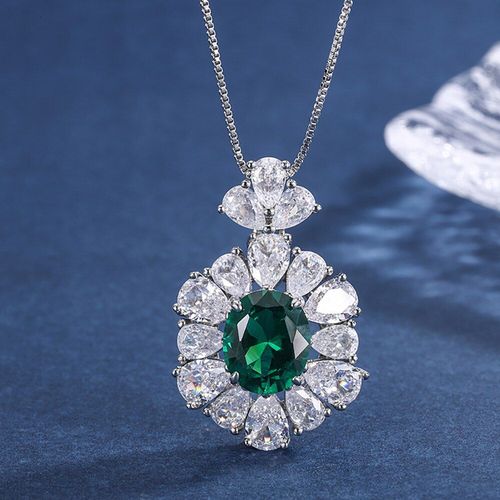 Ensemble De Bijoux Vintage En Argent Sterling 925, Pierres Précieuses Émeraude, Bague, Boucles D'oreilles, Collier Pendentif De Luxe En Diamant À Haute Teneur En Carbone Pour Femmes