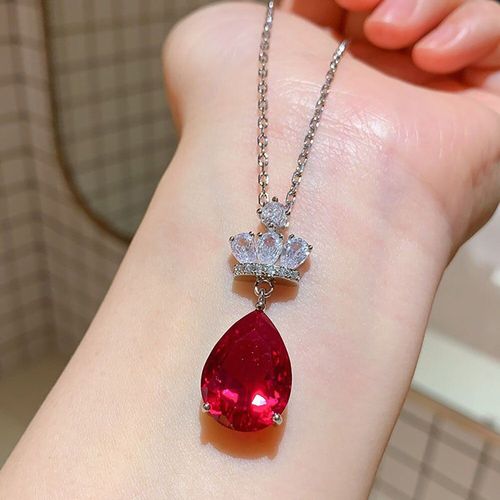 Ensemble De Bijoux De Mariage Pour Femmes, Breloques En Argent Sterling 925, Imitation De Pierres Précieuses Rubis, Boucles D'oreilles, Pendentif, Couronne, Collier