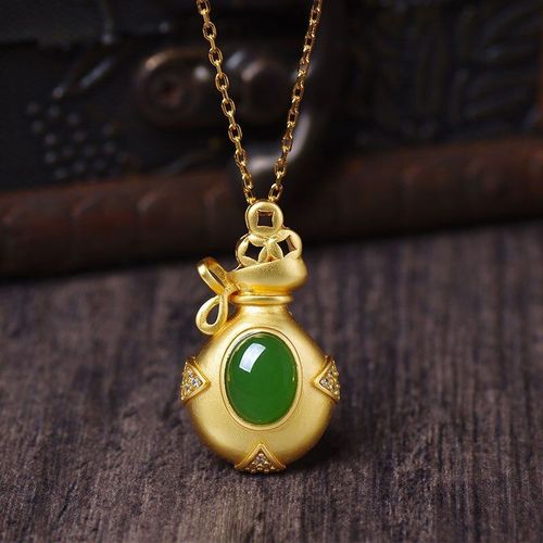 Pendentif De Sac De Sable Sculpté À La Main En Calcédoine Verte Naturelle Chinoise, Bijoux Boutique De Mode, Collier Pour Hommes Et Femmes, Cadeaux Populaires