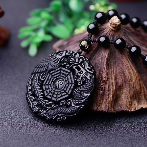 Collier En Obsidienne Noire Naturelle, Pendentif Dragon Phénix, Perles, Bijoux À La Mode, Amulette Sculptée À La Main, Cadeaux Pour Femmes Et Hommes