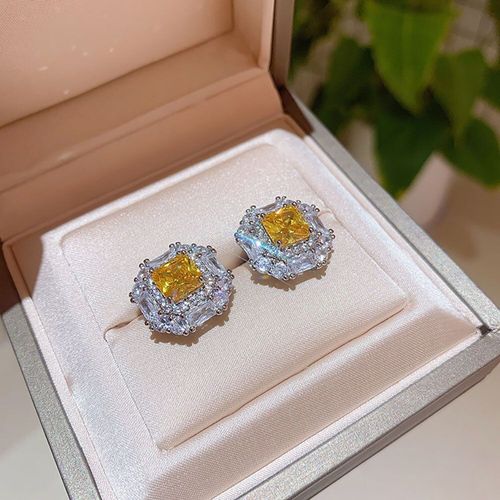 Ensemble De Bijoux Vintage En Argent Sterling 2021 Pour Femmes, Bijoux En Pierres Précieuses, Topaze À Haute Teneur En Carbone 7x7mm, Boucles D'oreilles Et Collier Pendentif, 925