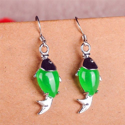 Boucles D'oreilles Et Colliers En Calcédoine Verte Naturelle, Ensemble Deux Pièces, Poisson Rouge Sculpté À La Main, Bijoux Boutique De Mode, Boucles D'oreilles Et Colliers Pour Femmes