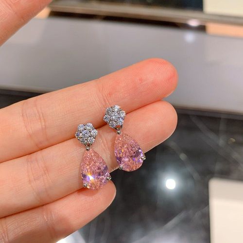 Breloques En Argent Sterling 925 Pour Femmes, 8x12mm, Cristal De Quartz Rose, Diamants De Laboratoire, Boucles D'oreilles, Collier Pour Femmes, Ensembles De Bijoux Fins De Fête, Cadeau