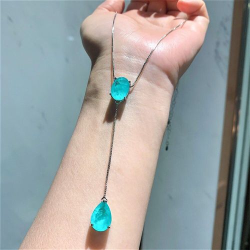 Collier Pendentif Long En Argent Sterling 2021, Paraiba En Tourmaline, Boucles D'oreilles Tombantes, Ensemble De Bijoux Fins De Mariage Pour Femmes, Nouvelle Collection 925