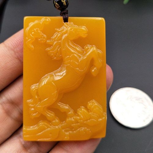 Pendentif Ma Yu Sculpté À La Main Jaune Naturel, Bijoux Boutique De Mode, Collier Cheval Du Zodiaque Pour Hommes Et Femmes, Accessoires Cadeaux