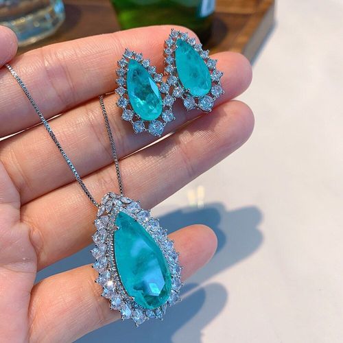 Ensemble De Bijoux Fins En Argent Sterling 2021, Pendentif Goutte D'eau, Tourmaline, Collier Et Boucles D'oreilles Pour Femmes, Pour Fête De Mariage, Tendance 925