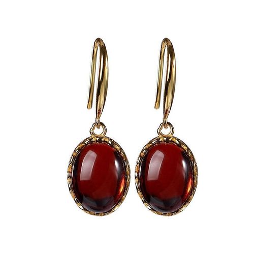 Boucles D'oreilles Naturelles En Ambre Du Sang Mexicain Pour Femmes, En Argent Sterling 925, Pendentif En Ambre Rouge Plaqué Or, Bijoux De Guérison