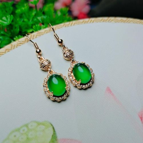 Boucles D'oreilles En Jade Vert Pour Filles, Bijoux Fins, Calcédoine Naturelle Véritable, Pierre De Jades Certifiée, Accessoires, Bijoux Pour Filles