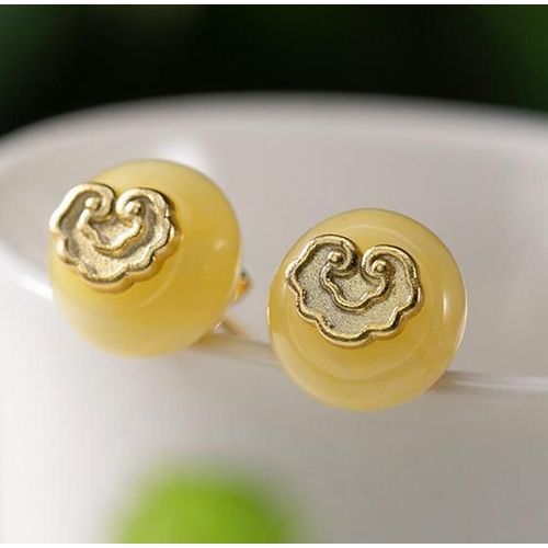 Boucles D'oreilles Rondes En Argent Sterling 925 Pour Femmes, Bijoux De Guérison, Plaqué Or Jaune Ambre De La Baltique