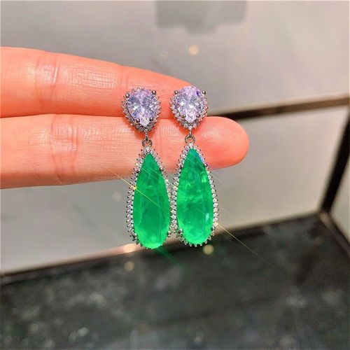 Boucles D'oreilles Vintage En Argent Sterling 925, Goutte D'eau, Paraiba, Tourmaline, Aigue-Marine, Émeraude, Bijoux Fins De Mariage Pour Femmes